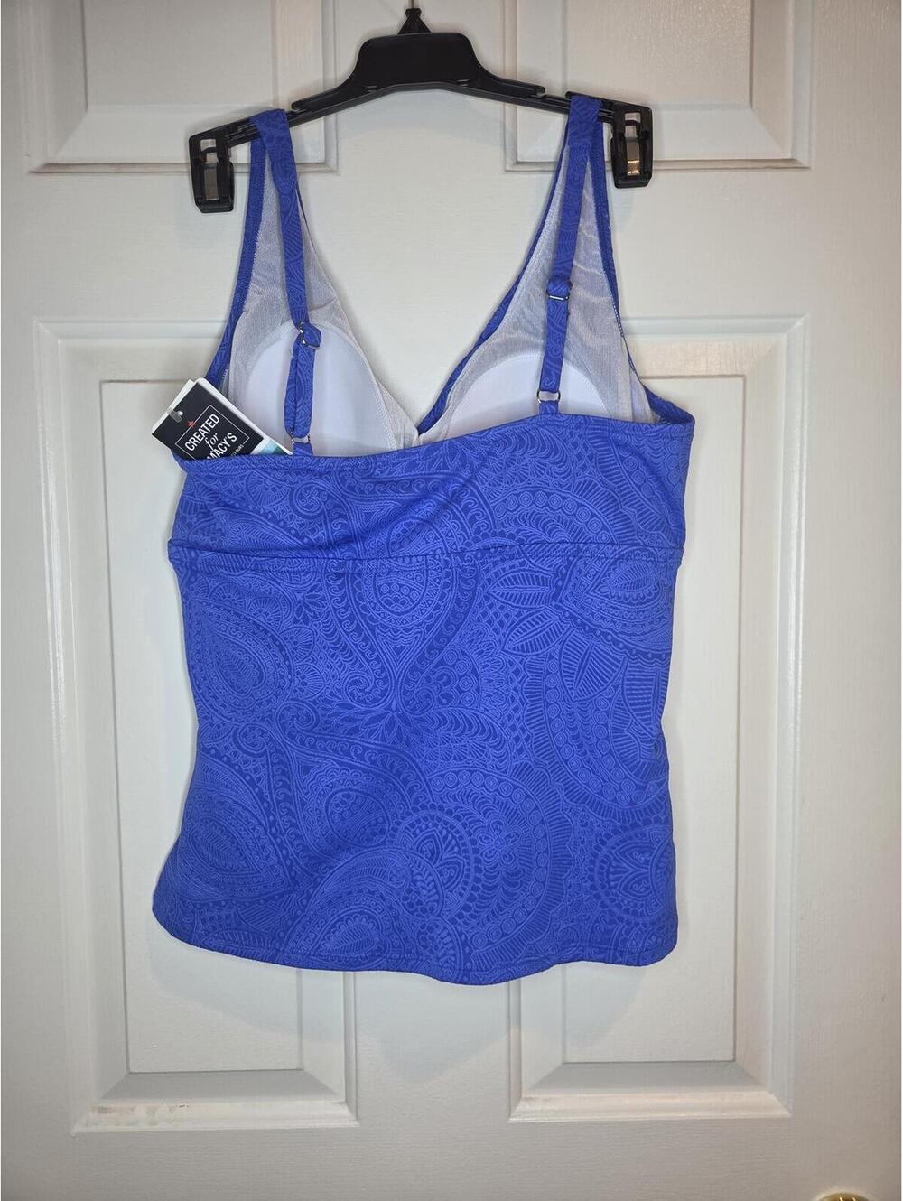 Size 18 - Swim Solutions Paisley Blue Lace Tankini Swim Top - Picture 4 of 6